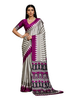 Women's Purple Ajrakh Printed Modal Satin Saree With Unstitched Blouse Piece