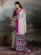 Women's Purple Ajrakh Printed Modal Satin Saree With Unstitched Blouse Piece