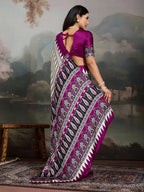 Women's Purple Ajrakh Printed Modal Satin Saree With Unstitched Blouse Piece