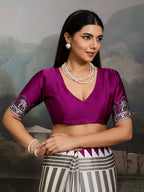 Women's Purple Ajrakh Printed Modal Satin Saree With Unstitched Blouse Piece