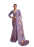 Women's Purple Floral Printed Satin Saree With Unstitched Blouse Piece