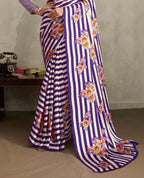 Women's Purple Floral Printed Satin Saree With Unstitched Blouse Piece