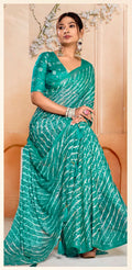 Women's Rama Leheriya Printed Silk Blend Saree With Unstitched Blouse Piece