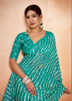 Women's Rama Leheriya Printed Silk Blend Saree With Unstitched Blouse Piece