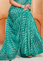 Women's Rama Leheriya Printed Silk Blend Saree With Unstitched Blouse Piece