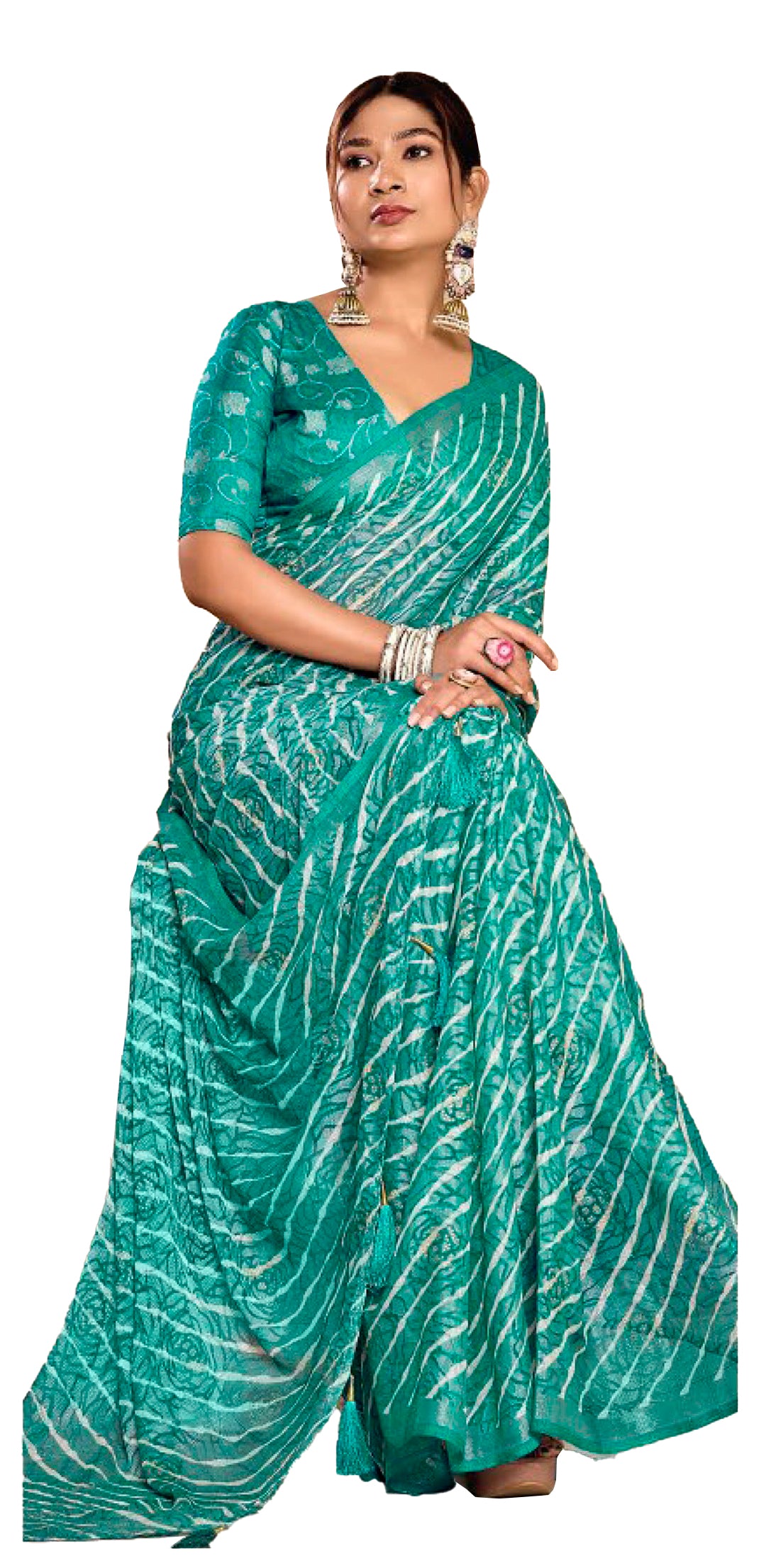 Women's Rama Leheriya Printed Silk Blend Saree With Unstitched Blouse Piece