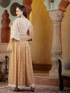 Women's Beige Jacket Style Party Wear Georgette Crop Top Palazzo Dupatta Co-ord Set