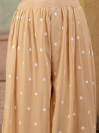Women's Beige Jacket Style Party Wear Georgette Crop Top Palazzo Dupatta Co-ord Set