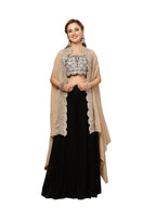 Women's Black Solid & Embroidered Crape Silk Co-Ord Set