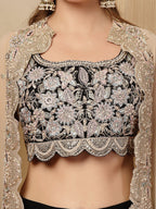 Women's Black Solid & Embroidered Crape Silk Co-Ord Set