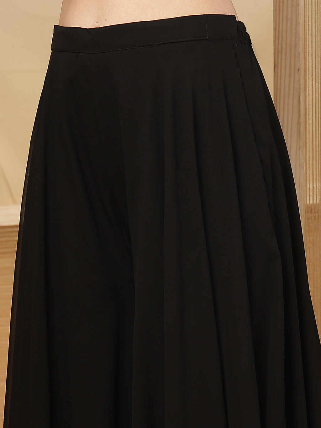 Women's Black Solid & Embroidered Crape Silk Co-Ord Set