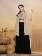 Women's Black Solid & Embroidered Crape Silk Co-Ord Set