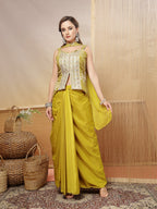 Women's Mustard Solid & Embroidered Organza Co-Ord Set