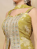 Women's Mustard Solid & Embroidered Organza Co-Ord Set