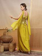 Women's Mustard Solid & Embroidered Organza Co-Ord Set