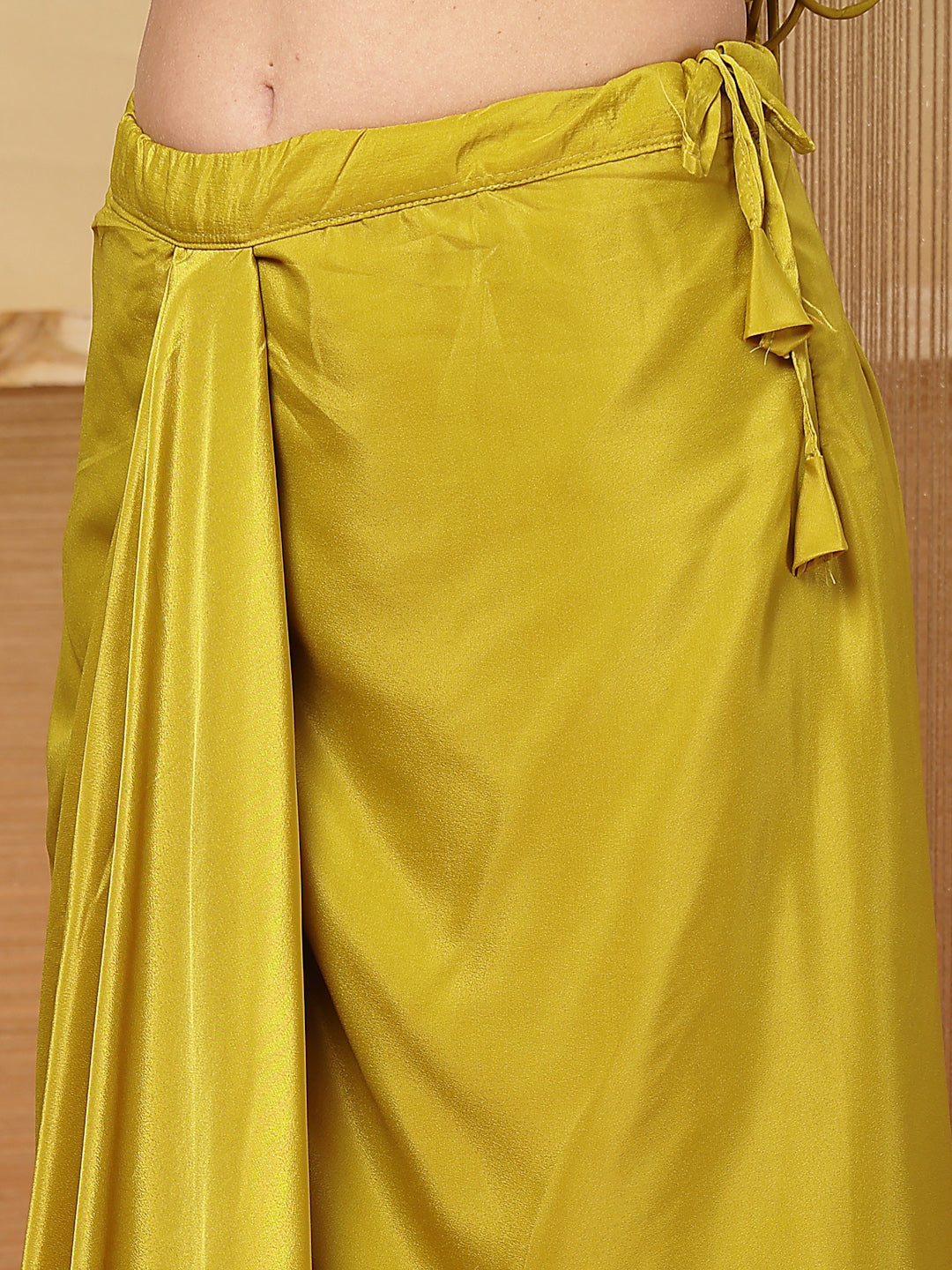 Women's Mustard Solid & Embroidered Organza Co-Ord Set