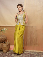 Women's Mustard Solid & Embroidered Organza Co-Ord Set