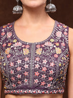Women's Purple Embroidered Georgette Lehenga & Blouse with Dupatta