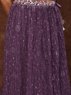 Women's Purple Embroidered Georgette Lehenga & Blouse with Dupatta
