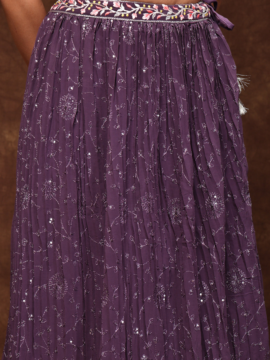 Women's Purple Embroidered Georgette Lehenga & Blouse with Dupatta