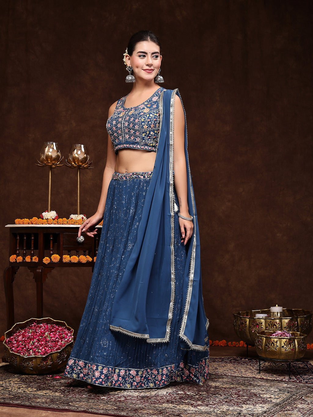 Women's Royal Embroidered Georgette Lehenga & Blouse with Dupatta