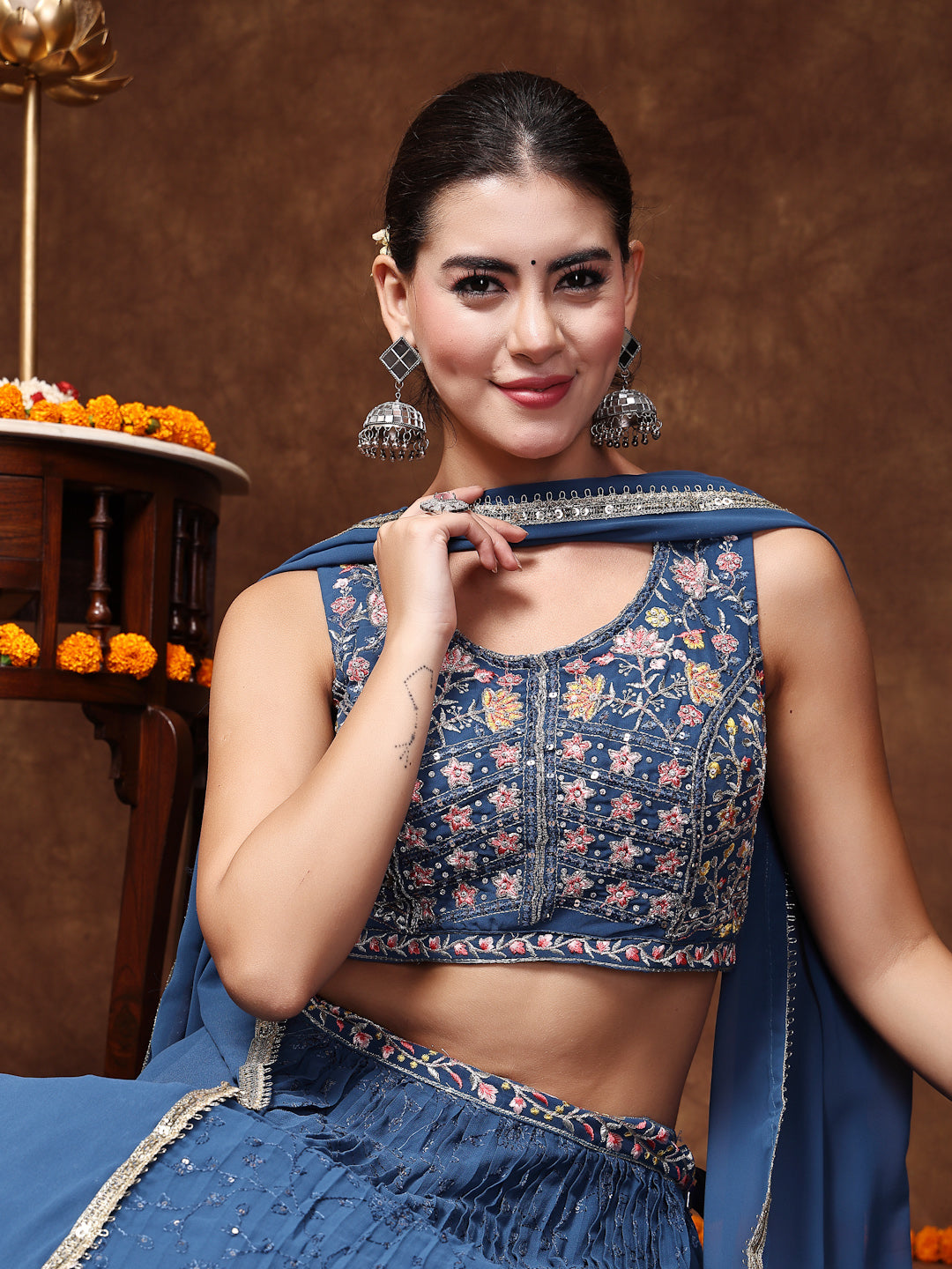 Women's Royal Embroidered Georgette Lehenga & Blouse with Dupatta
