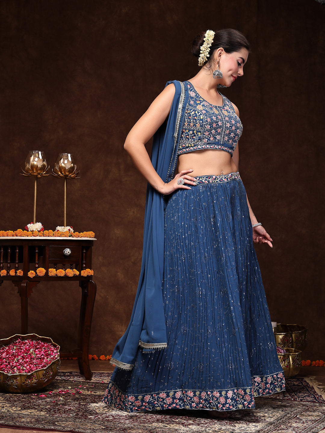 Women's Royal Embroidered Georgette Lehenga & Blouse with Dupatta