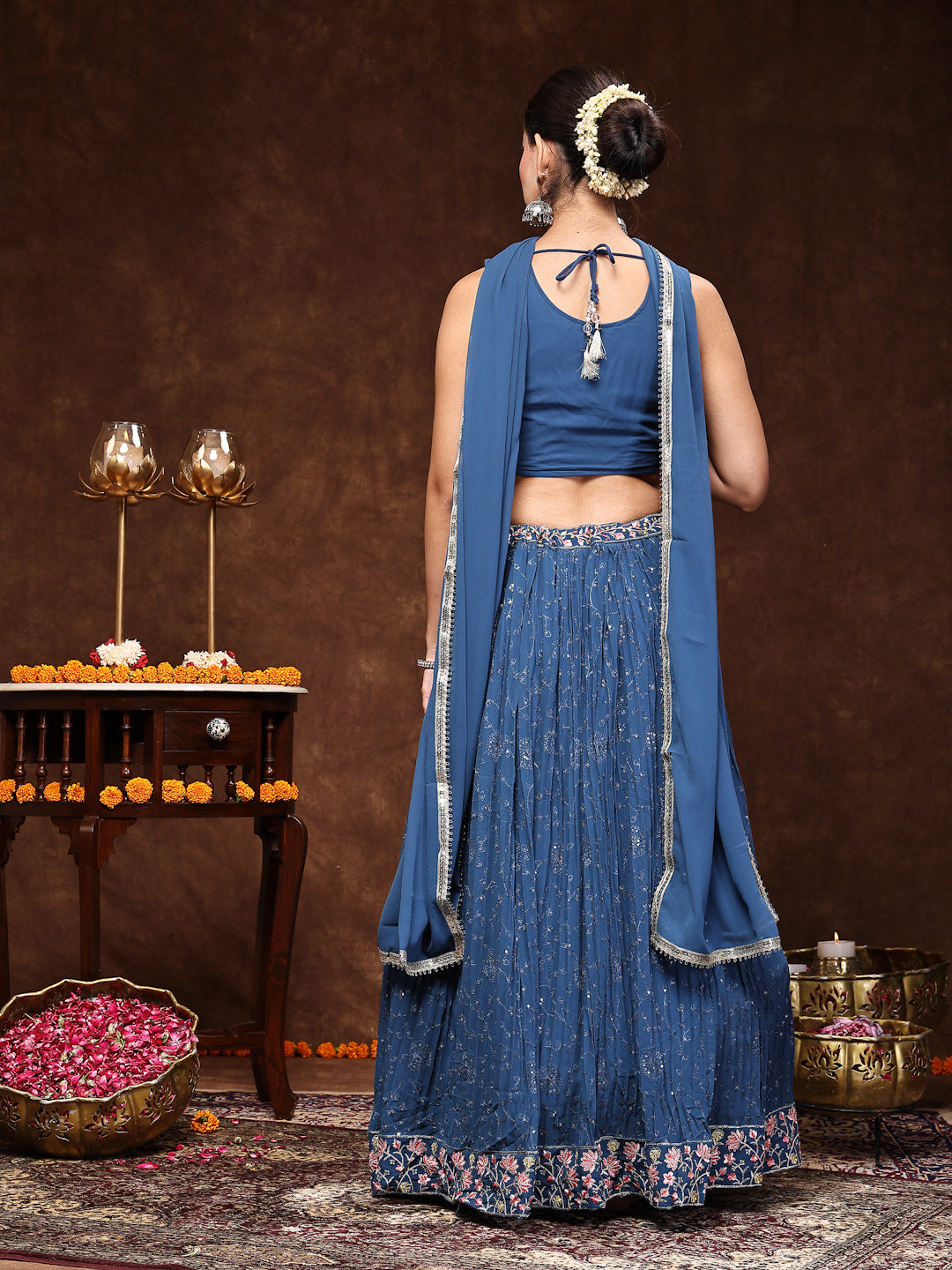 Women's Royal Embroidered Georgette Lehenga & Blouse with Dupatta