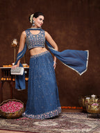Women's Royal Embroidered Georgette Lehenga & Blouse with Dupatta