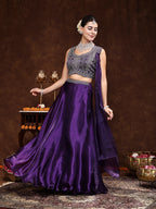 Women's Wine Jimmy Choo Lehenga & Blouse with Dupatta