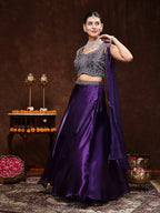 Women's Wine Jimmy Choo Lehenga & Blouse with Dupatta
