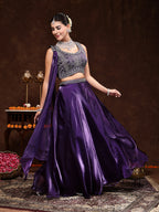 Women's Wine Jimmy Choo Lehenga & Blouse with Dupatta