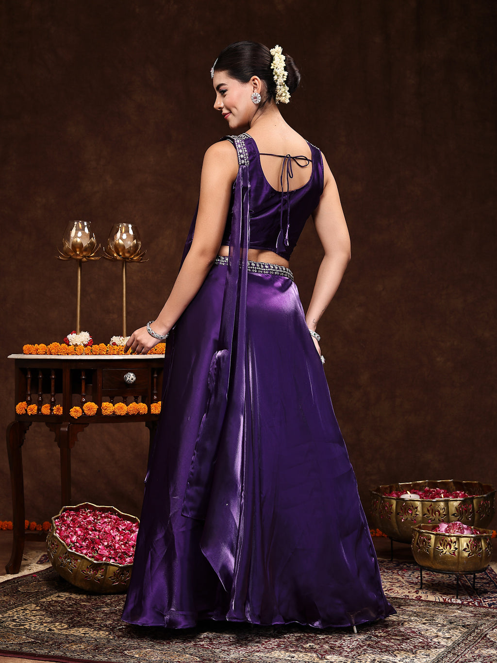 Women's Wine Jimmy Choo Lehenga & Blouse with Dupatta