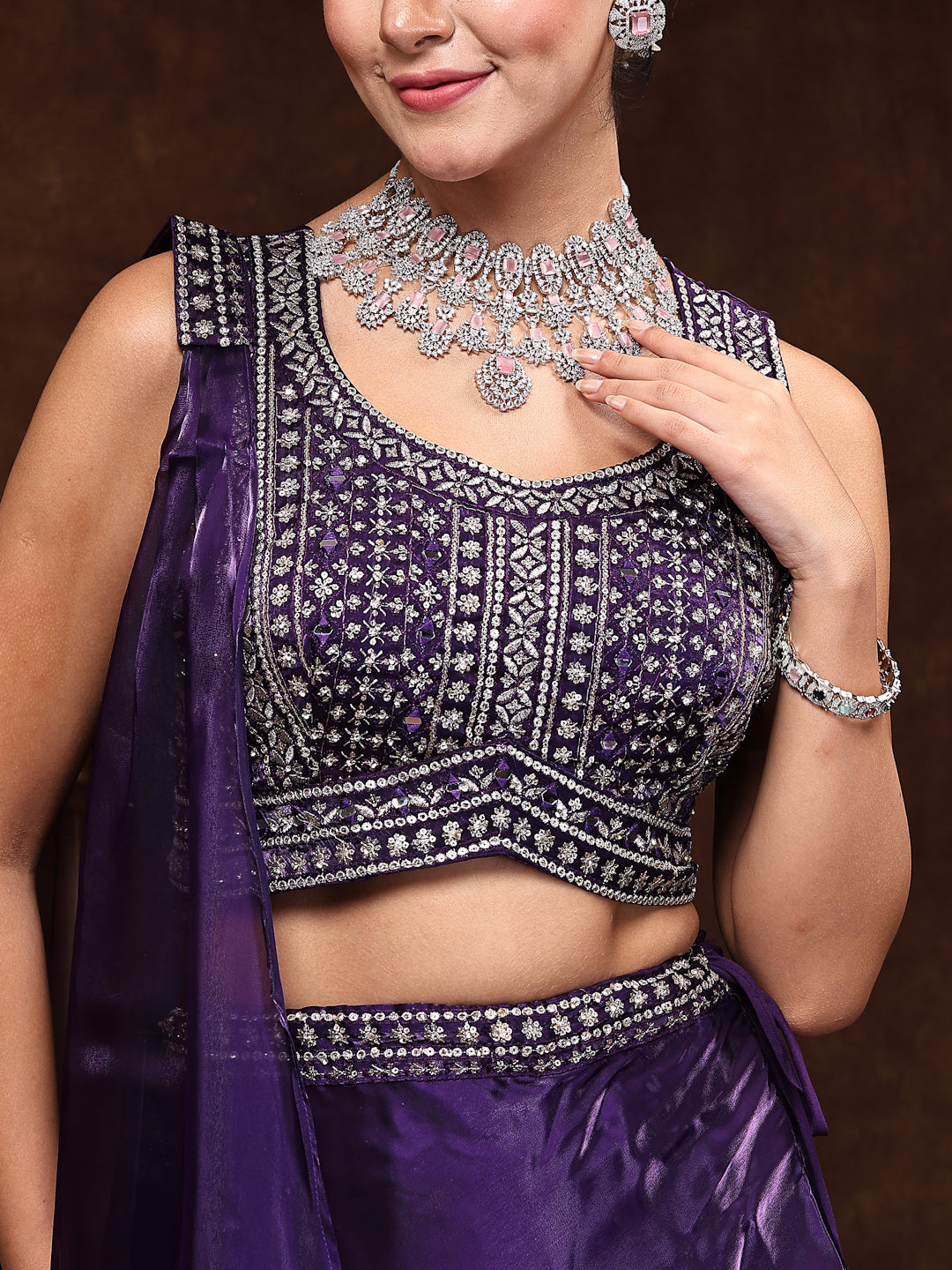 Women's Wine Jimmy Choo Lehenga & Blouse with Dupatta