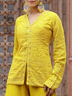 Women's Yellow Haldi & Mehandi Special Georgette Top Palazzo Dupatta Co-ord Set