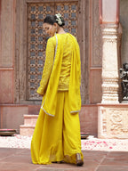 Women's Yellow Haldi & Mehandi Special Georgette Top Palazzo Dupatta Co-ord Set