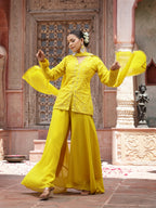 Women's Yellow Haldi & Mehandi Special Georgette Top Palazzo Dupatta Co-ord Set