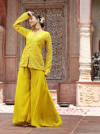 Women's Yellow Haldi & Mehandi Special Georgette Top Palazzo Dupatta Co-ord Set